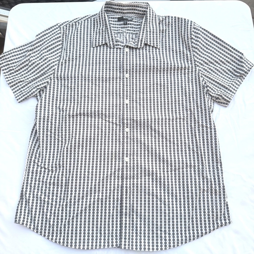 Murano Mens XL Slim Fit Short Sleeve Button Down Shirt Gray Geometric Hexagon
